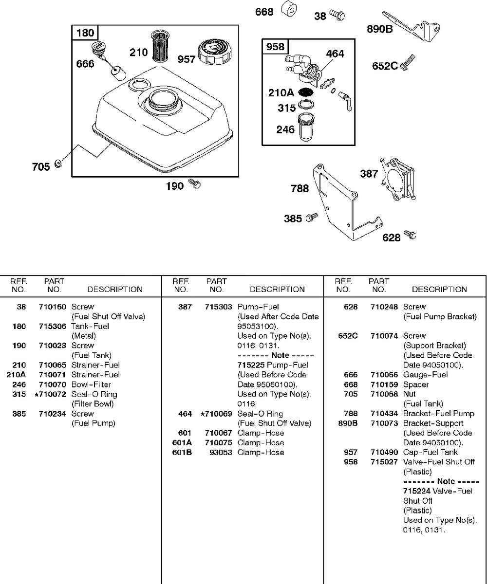 Fuel Supply 1 Diagram and Parts List for 115432-0135-XX  Briggs and Stratton Engine